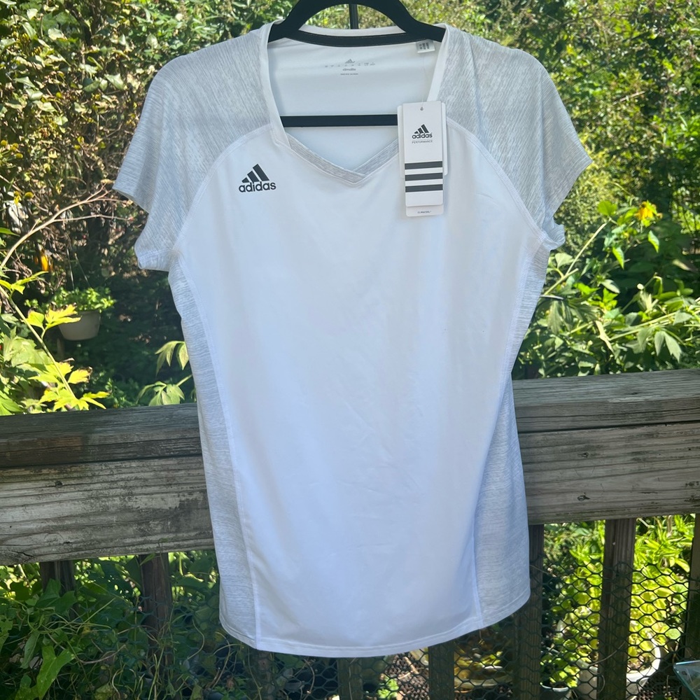 Adidas White and Grey With Black Trim Cap Sleeve Top NWT Size Large